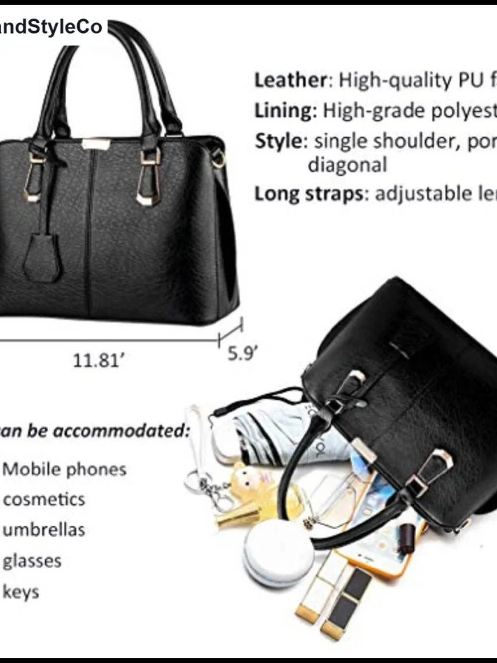 PU Leather Satchel Handbag Structured Shoulder Purse Top Handle